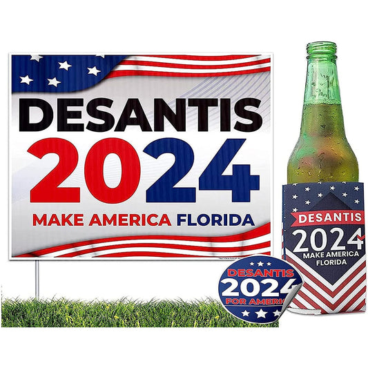 Desantis 2024 Gift Pack - Yard Sign w/stakes, Decal & Can Cooler (1 of item)